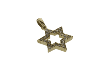תליון מגן דוד, זהב-צהוב 14 קראט, משובץ יהלומים