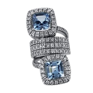 טבעת אבני טופז כחול 11 קראט, זהב-לבן 18 קראט, משובצת יהלומים