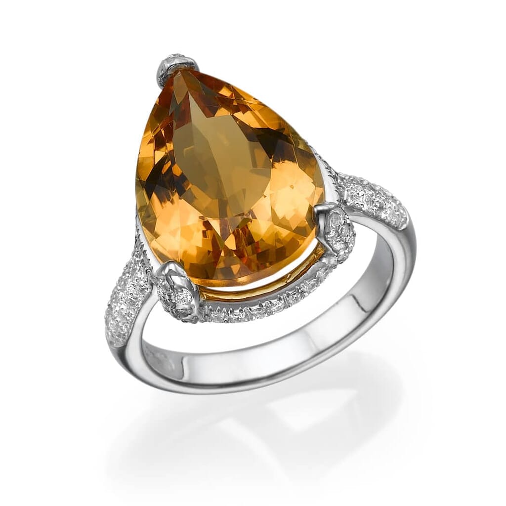 טבעת סיטרין 8.55 קראט, זהב-לבן 18 קראט, משובצת יהלומים