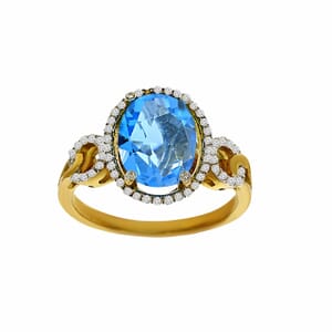 טבעת טופז-כחול 3.29 קראט, זהב-צהוב 9 קראט, משובצת יהלומים
