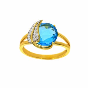 טבעת טופז-כחול 2.90 קראט, זהב-צהוב 14 קראט, משובצת יהלומים