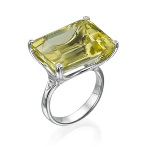 טבעת אבן לימון-טופז 22.30 קראט, זהב-לבן 18 קראט, משובצת יהלומים