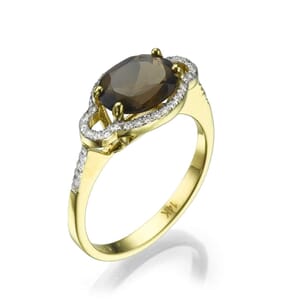 טבעת סמוק טופז 1.51 קראט, זהב-צהוב 14 קראט, משובצת יהלומים