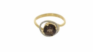 טבעת אבן סמוק טופז 1.89 קראט, זהב-צהוב 14 קראט, משובצת יהלומים