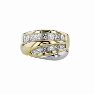טבעת, זהב-צהוב משולב זהב-לבן 18 קראט, משובצת יהלומים