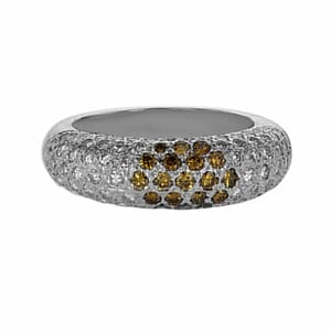 טבעת זהב-לבן 18 קראט משובצת יהלומים לבנים וצהובים 1.44 קראט