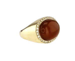 טבעת אבן אגת 14.85 קראט, זהב-צהוב 18 קראט, משובצת יהלומים