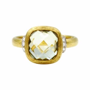 טבעת אבן אמטיסט-ירוק, זהב-צהוב 14 קראט, משובצת יהלומים